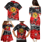 Aboriginal Flag Style Dot Art And Abstract Kangaroo Family Matching Puletasi and Hawaiian Shirt