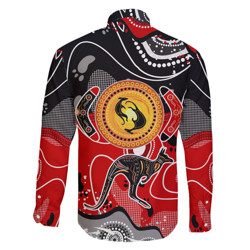 Aboriginal Flag Style Dot Art And Abstract Kangaroo Family Matching Short Sleeve Bodycon Dress and Hawaiian Shirt