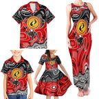 Aboriginal Flag Style Dot Art And Abstract Kangaroo Family Matching Tank Maxi Dress and Hawaiian Shirt