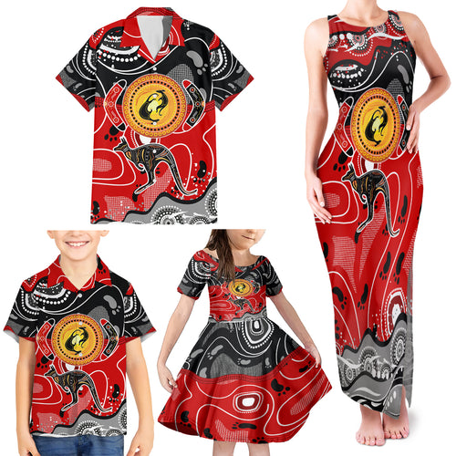 Aboriginal Flag Style Dot Art And Abstract Kangaroo Family Matching Tank Maxi Dress and Hawaiian Shirt
