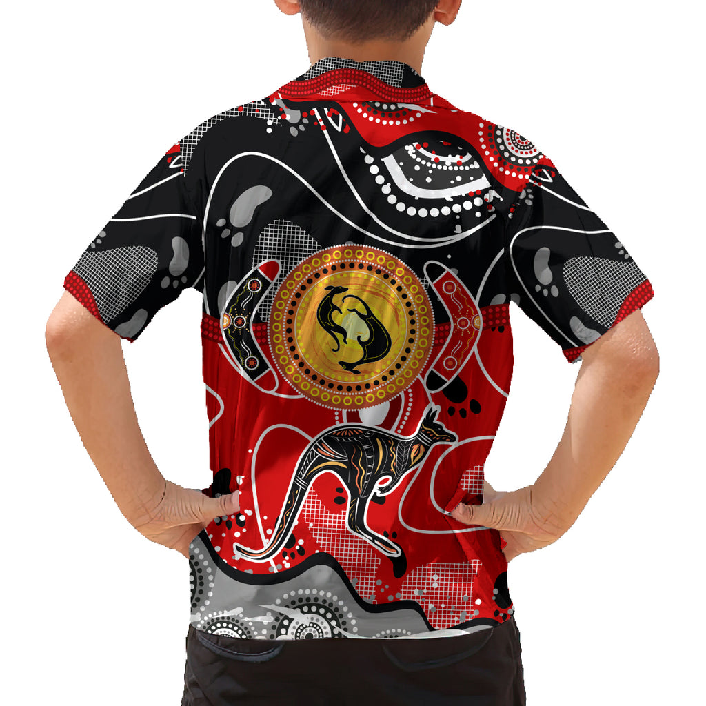 Aboriginal Flag Style Dot Art And Abstract Kangaroo Family Matching Tank Maxi Dress and Hawaiian Shirt