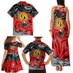 Aboriginal Flag Style Dot Art And Abstract Kangaroo Family Matching Tank Maxi Dress and Hawaiian Shirt