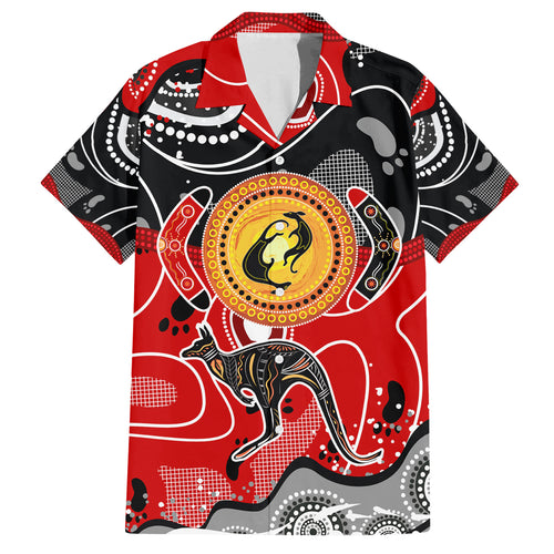 Aboriginal Flag Style Dot Art And Abstract Kangaroo Family Matching Tank Maxi Dress and Hawaiian Shirt