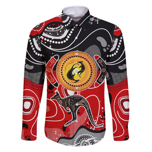 Aboriginal Flag Style Dot Art And Abstract Kangaroo Family Matching Tank Maxi Dress and Hawaiian Shirt