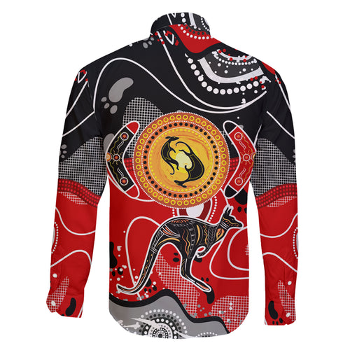 Aboriginal Flag Style Dot Art And Abstract Kangaroo Family Matching Tank Maxi Dress and Hawaiian Shirt