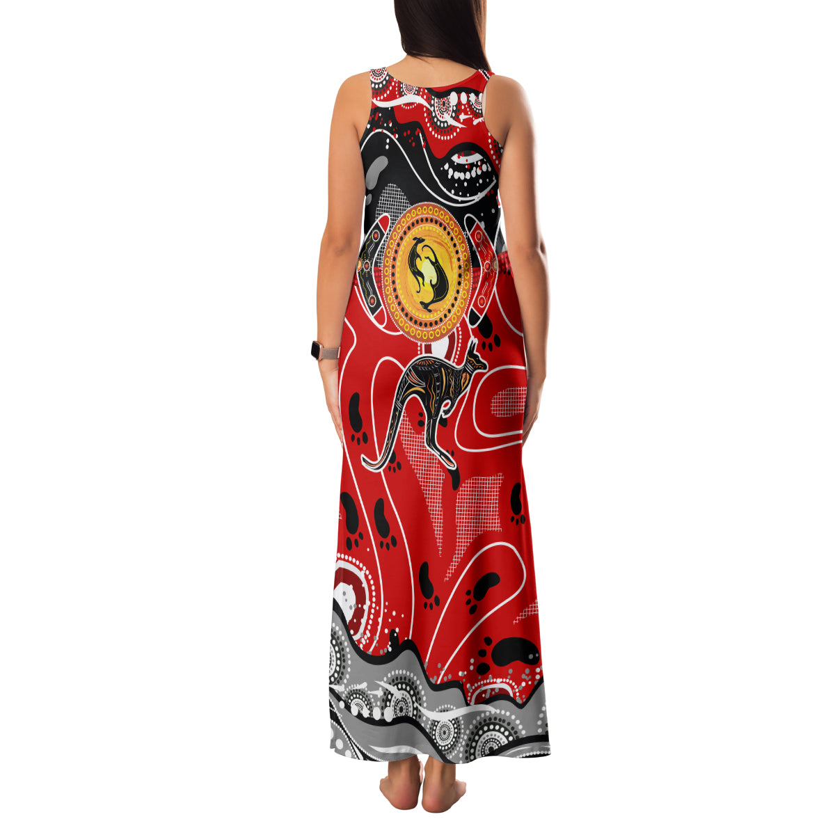 Aboriginal Flag Style Dot Art And Abstract Kangaroo Family Matching Tank Maxi Dress and Hawaiian Shirt
