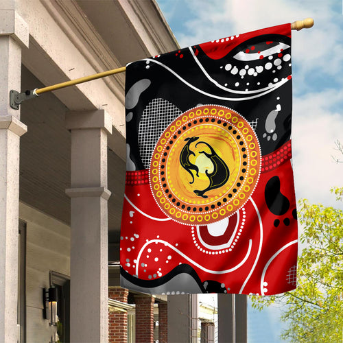 Aboriginal Flag Style Dot Art And Abstract Kangaroo Garden Flag