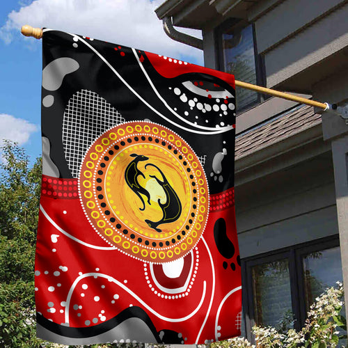 Aboriginal Flag Style Dot Art And Abstract Kangaroo Garden Flag