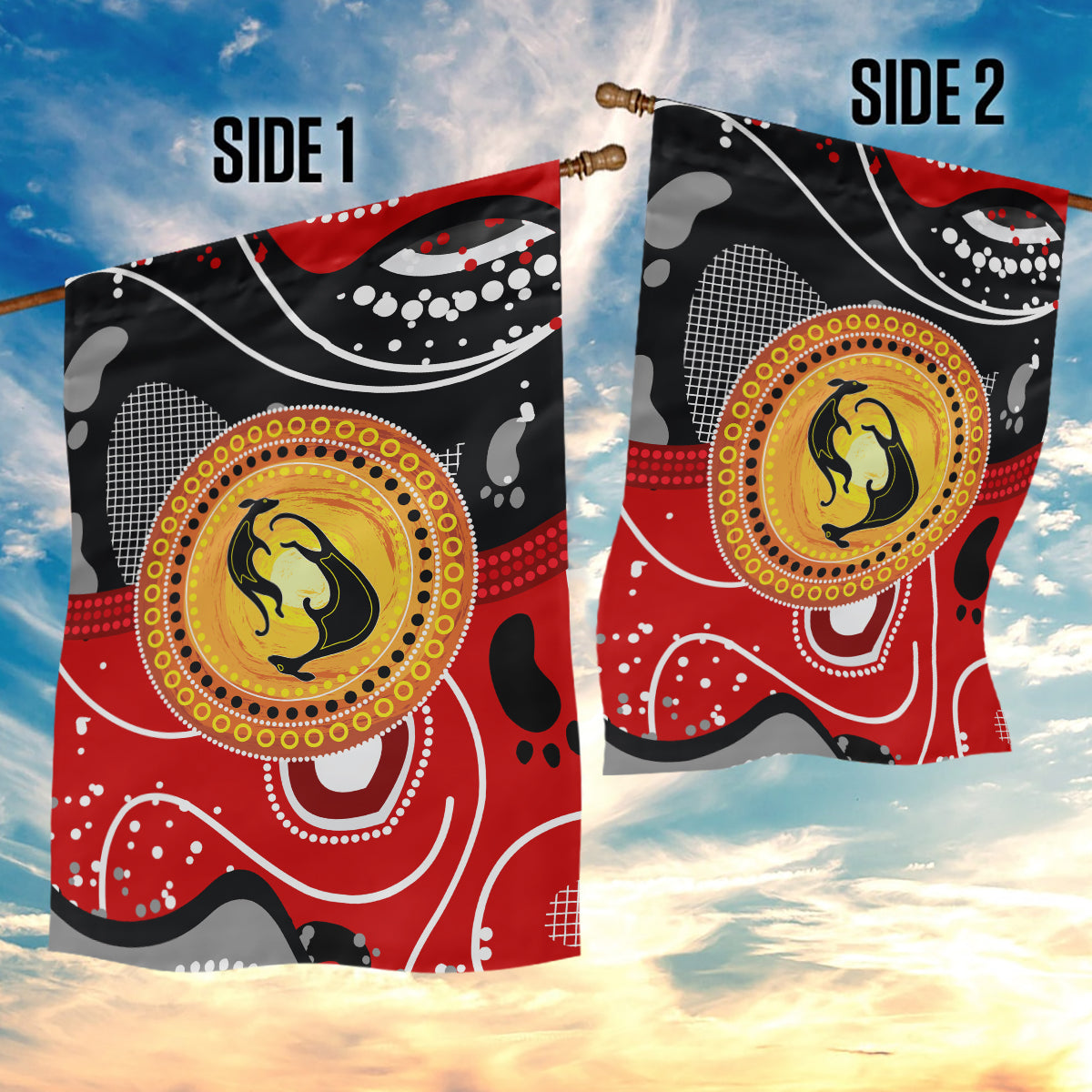 Aboriginal Flag Style Dot Art And Abstract Kangaroo Garden Flag