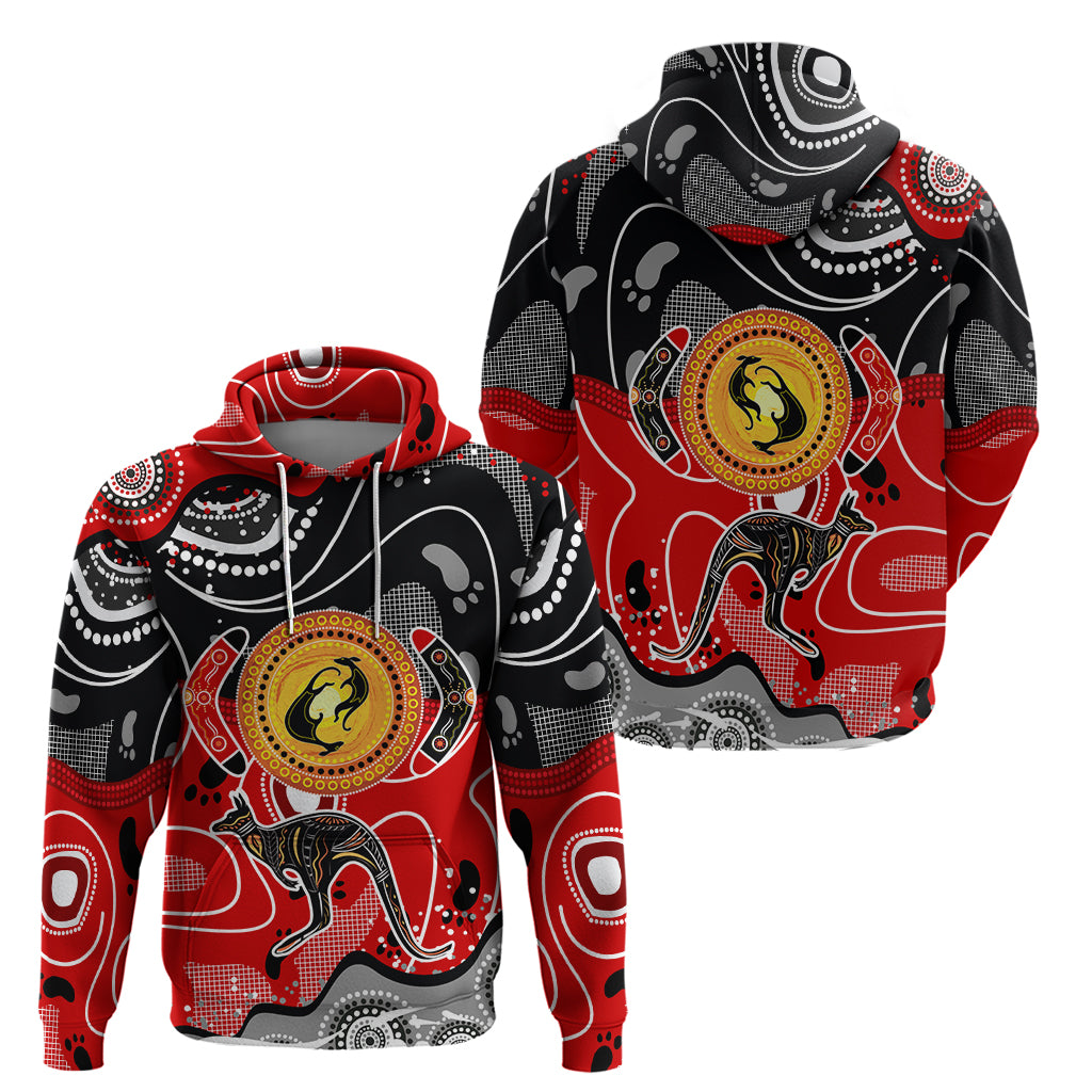 Aboriginal Flag Style Dot Art And Abstract Kangaroo Hoodie