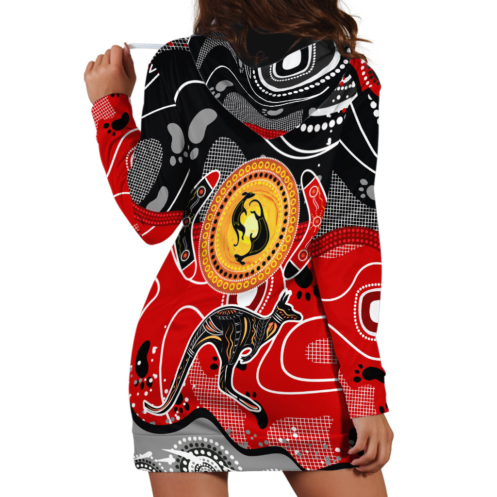Aboriginal Flag Style Dot Art And Abstract Kangaroo Hoodie Dress