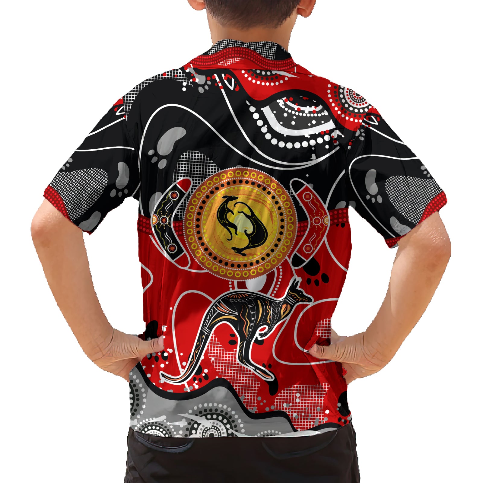 Aboriginal Flag Style Dot Art And Abstract Kangaroo Kid Hawaiian Shirt