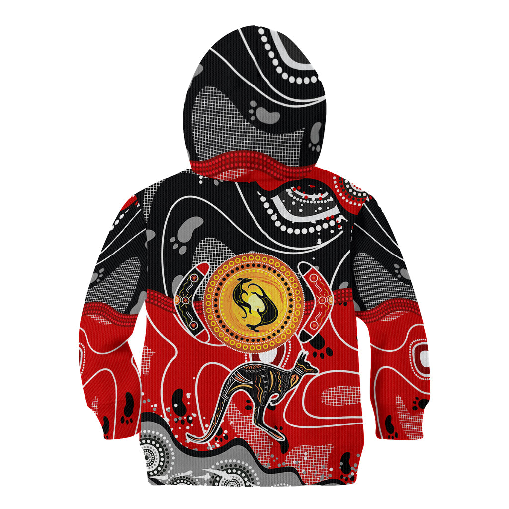 Aboriginal Flag Style Dot Art And Abstract Kangaroo Kid Hoodie
