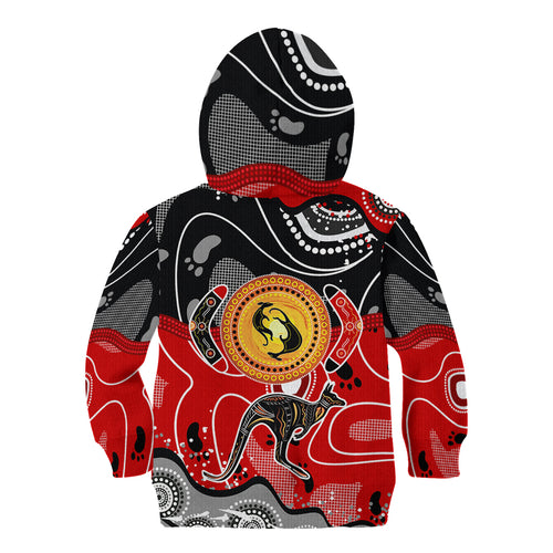 Aboriginal Flag Style Dot Art And Abstract Kangaroo Kid Hoodie