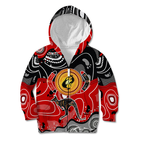 Aboriginal Flag Style Dot Art And Abstract Kangaroo Kid Hoodie