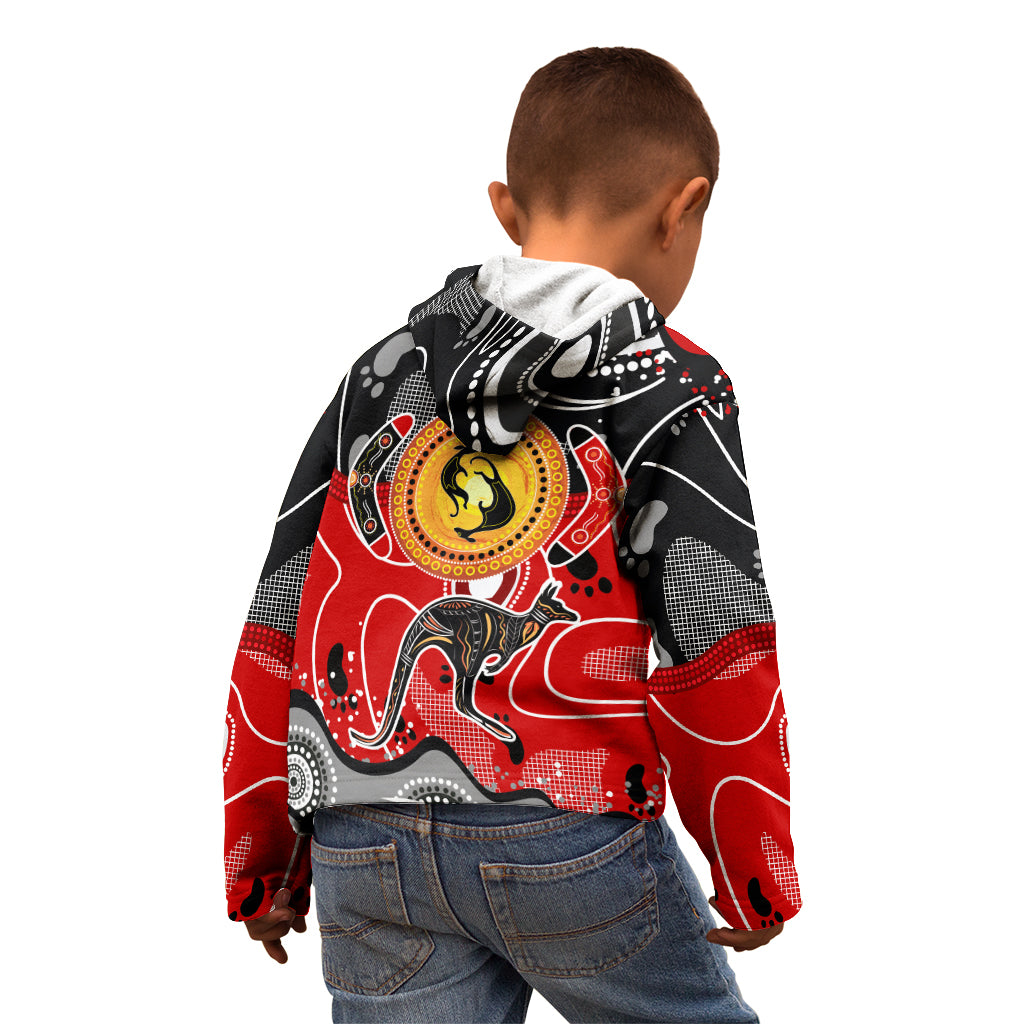 Aboriginal Flag Style Dot Art And Abstract Kangaroo Kid Hoodie