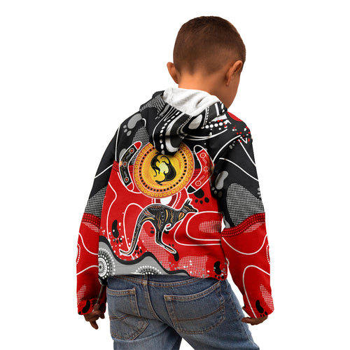 Aboriginal Flag Style Dot Art And Abstract Kangaroo Kid Hoodie
