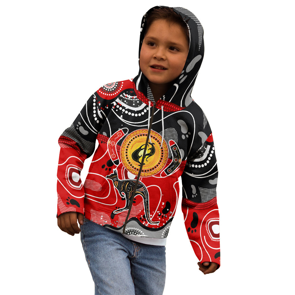 Aboriginal Flag Style Dot Art And Abstract Kangaroo Kid Hoodie