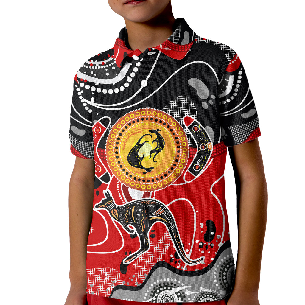 Aboriginal Flag Style Dot Art And Abstract Kangaroo Kid Polo Shirt