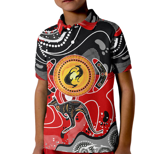 Aboriginal Flag Style Dot Art And Abstract Kangaroo Kid Polo Shirt