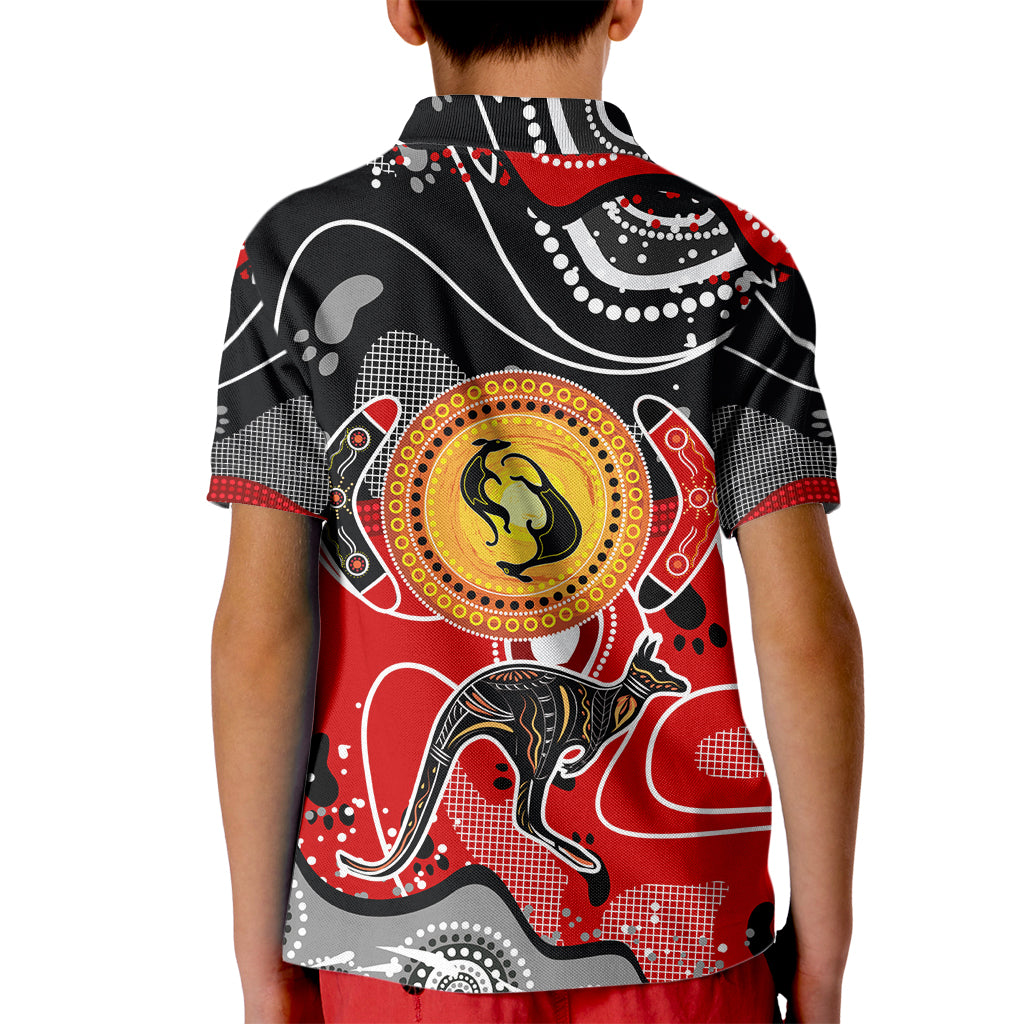 Aboriginal Flag Style Dot Art And Abstract Kangaroo Kid Polo Shirt