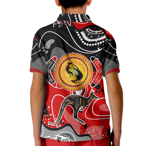 Aboriginal Flag Style Dot Art And Abstract Kangaroo Kid Polo Shirt