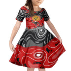 Aboriginal Flag Style Dot Art And Abstract Kangaroo Kid Short Sleeve Dress
