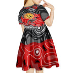 Aboriginal Flag Style Dot Art And Abstract Kangaroo Kid Short Sleeve Dress