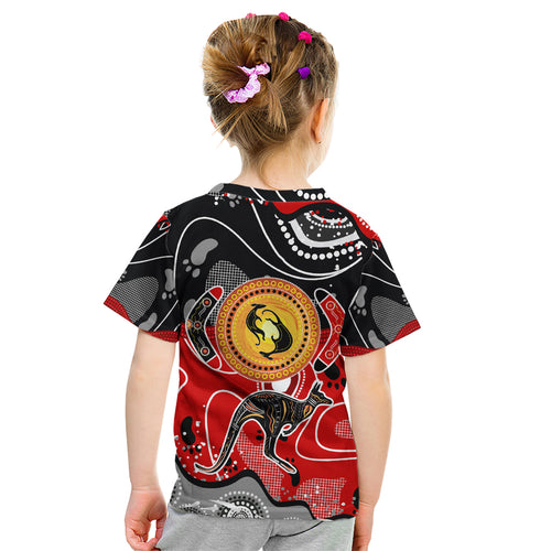 Aboriginal Flag Style Dot Art And Abstract Kangaroo Kid T Shirt