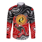 Aboriginal Flag Style Dot Art And Abstract Kangaroo Long Sleeve Button Shirt