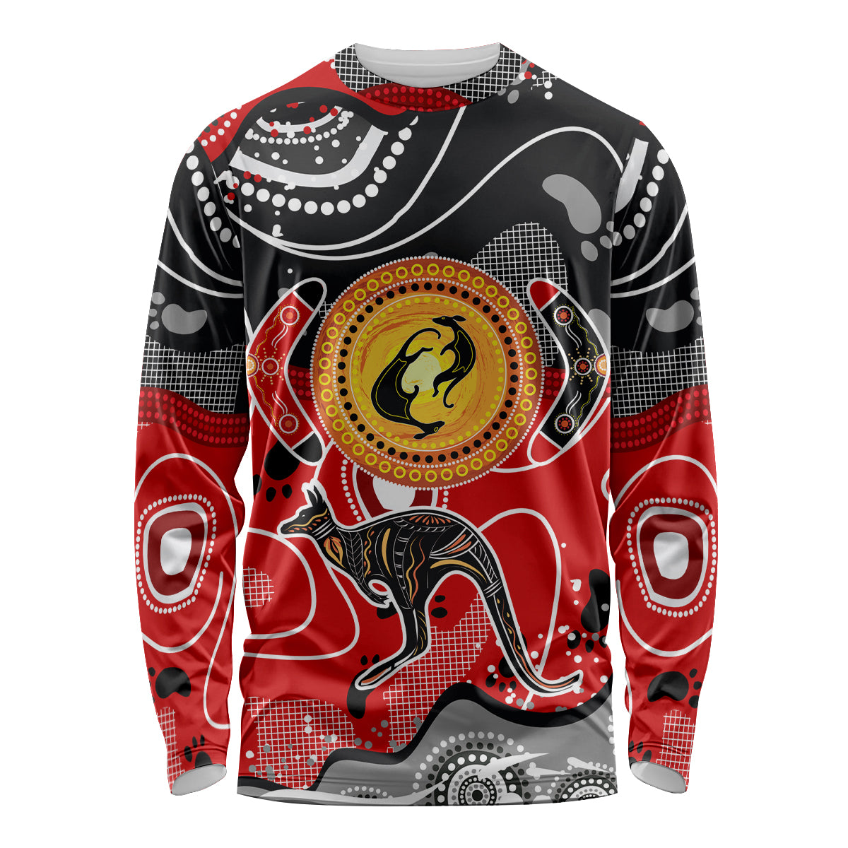 Aboriginal Flag Style Dot Art And Abstract Kangaroo Long Sleeve Shirt