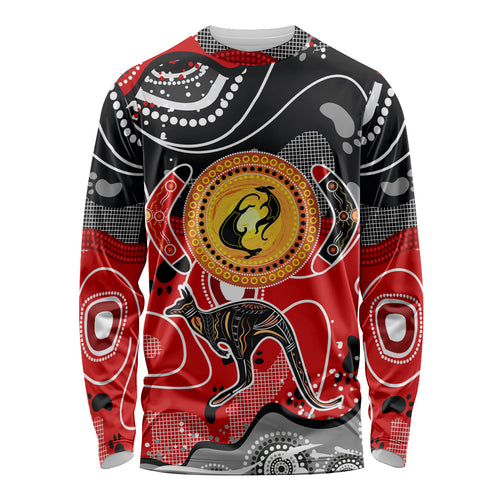 Aboriginal Flag Style Dot Art And Abstract Kangaroo Long Sleeve Shirt