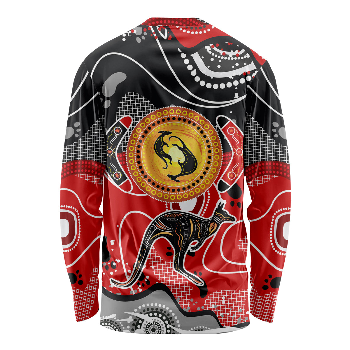 Aboriginal Flag Style Dot Art And Abstract Kangaroo Long Sleeve Shirt