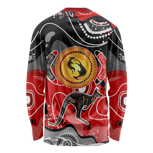 Aboriginal Flag Style Dot Art And Abstract Kangaroo Long Sleeve Shirt