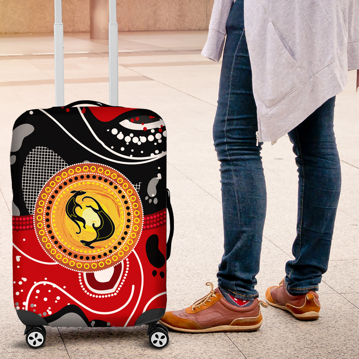 Aboriginal Flag Style Dot Art And Abstract Kangaroo Luggage Cover