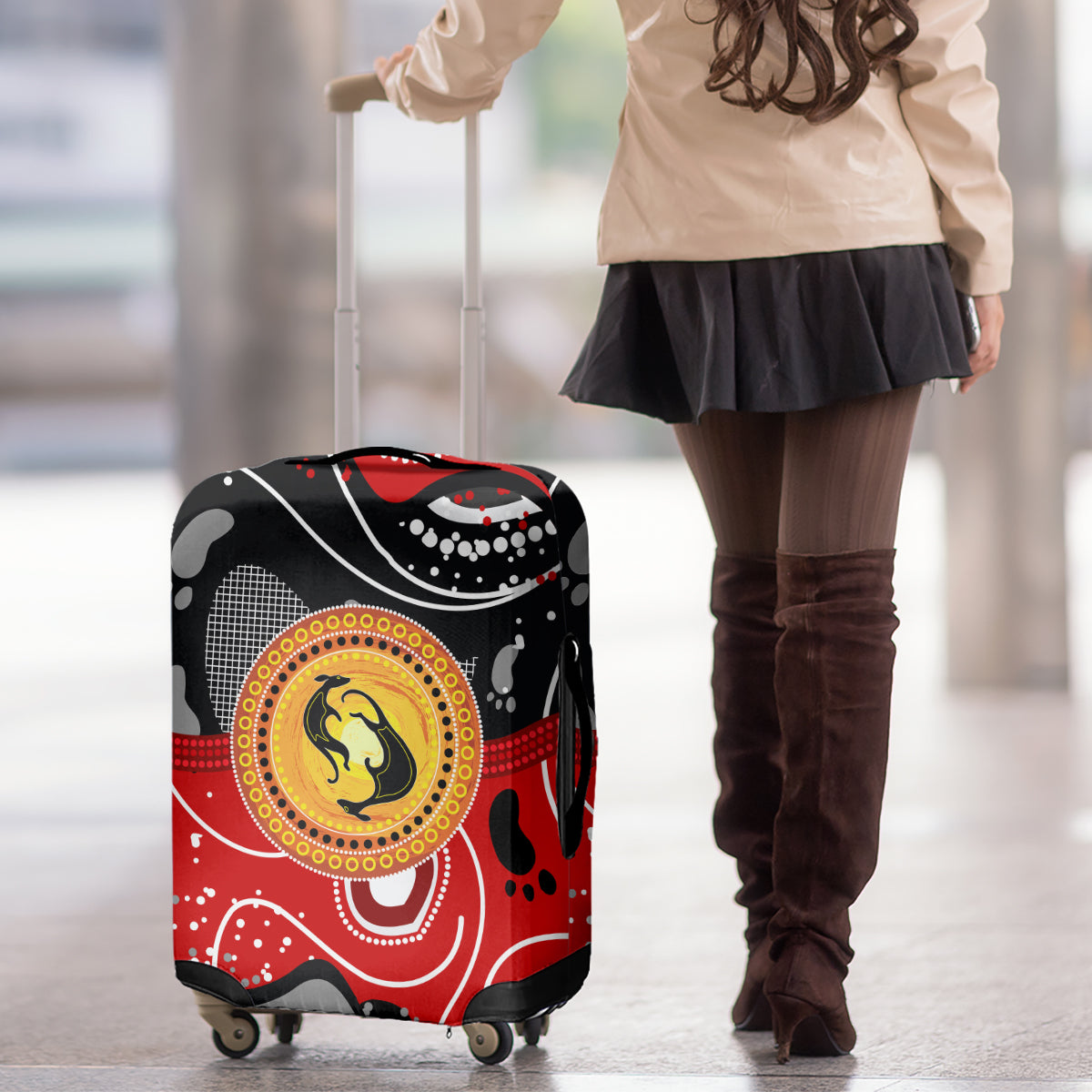 Aboriginal Flag Style Dot Art And Abstract Kangaroo Luggage Cover
