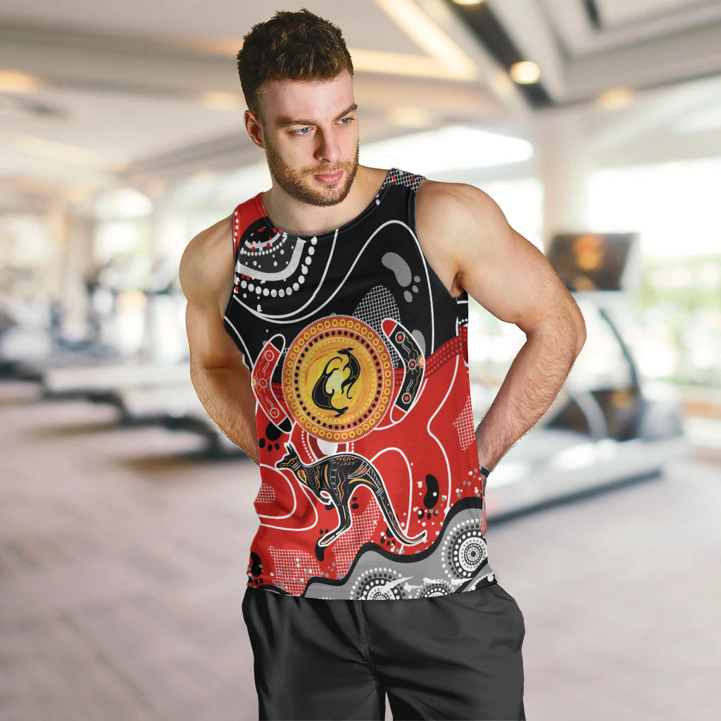 Aboriginal Flag Style Dot Art And Abstract Kangaroo Men Tank Top
