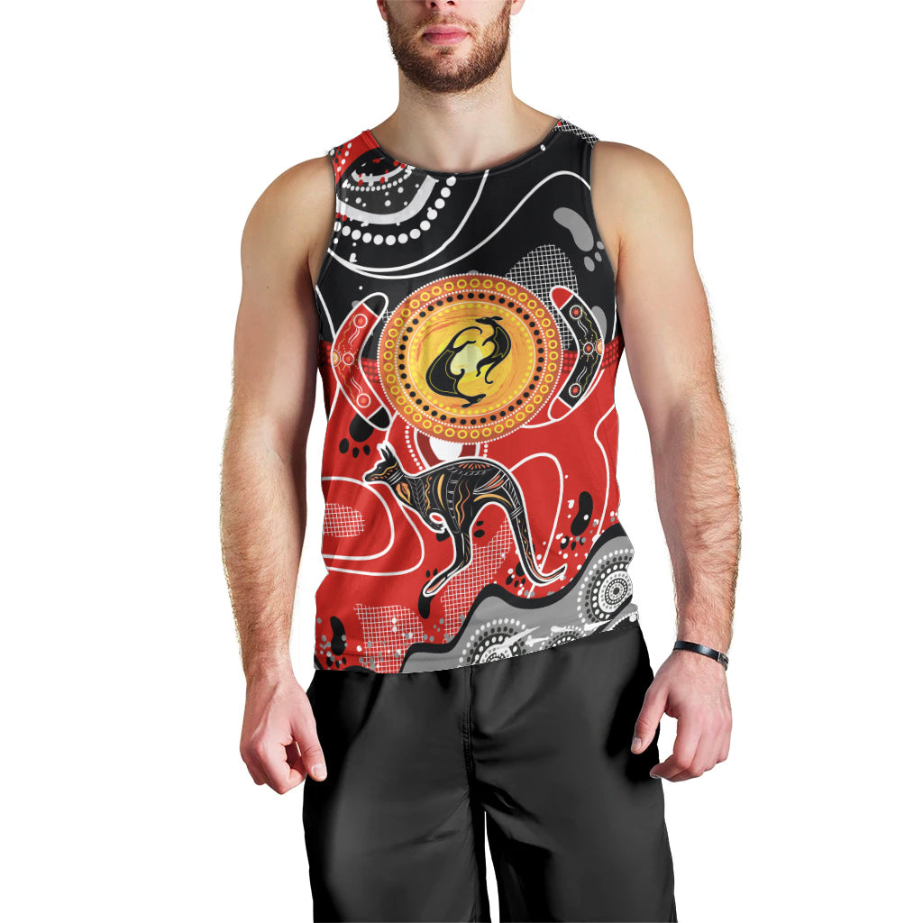 Aboriginal Flag Style Dot Art And Abstract Kangaroo Men Tank Top