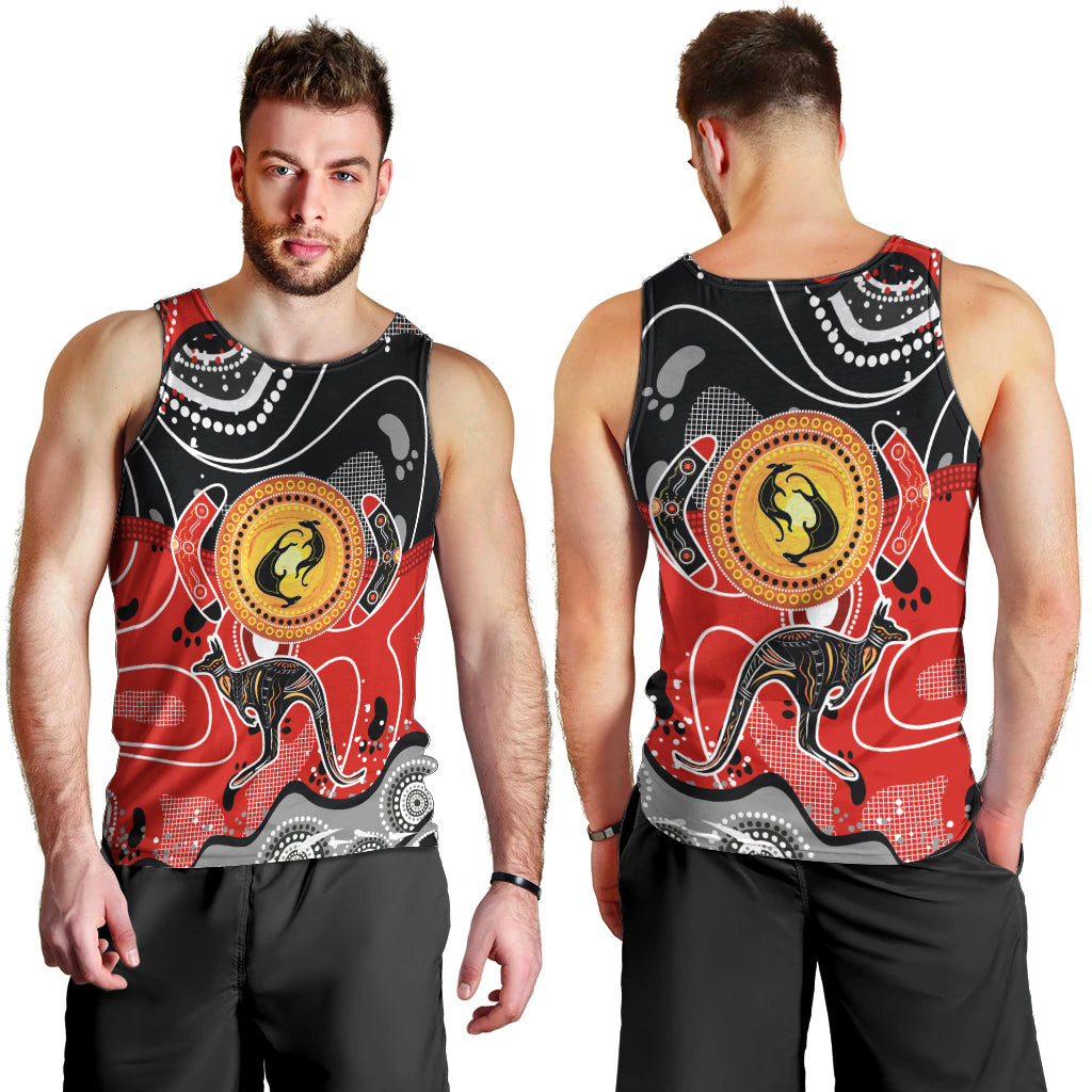 Aboriginal Flag Style Dot Art And Abstract Kangaroo Men Tank Top