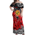 Aboriginal Flag Style Dot Art And Abstract Kangaroo Off Shoulder Maxi Dress