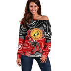 Aboriginal Flag Style Dot Art And Abstract Kangaroo Off Shoulder Sweater