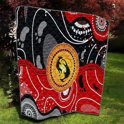 Aboriginal Flag Style Dot Art And Abstract Kangaroo Quilt