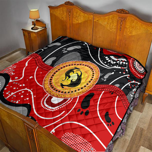 Aboriginal Flag Style Dot Art And Abstract Kangaroo Quilt