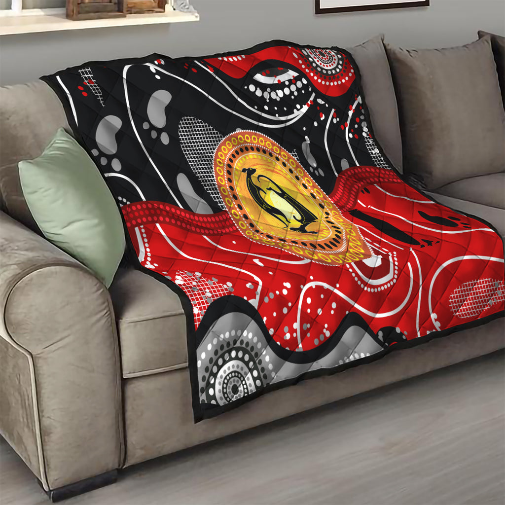 Aboriginal Flag Style Dot Art And Abstract Kangaroo Quilt