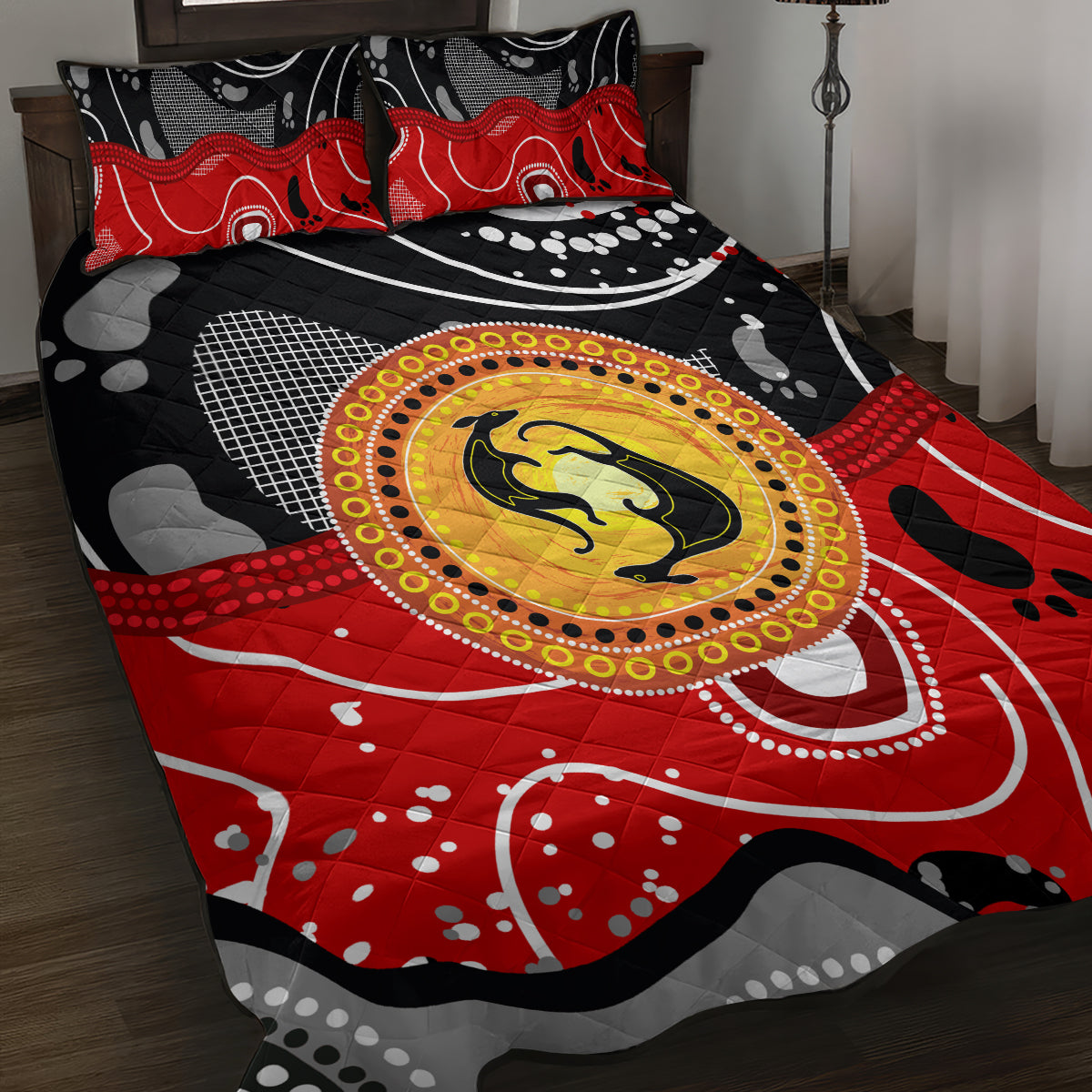 Aboriginal Flag Style Dot Art And Abstract Kangaroo Quilt Bed Set