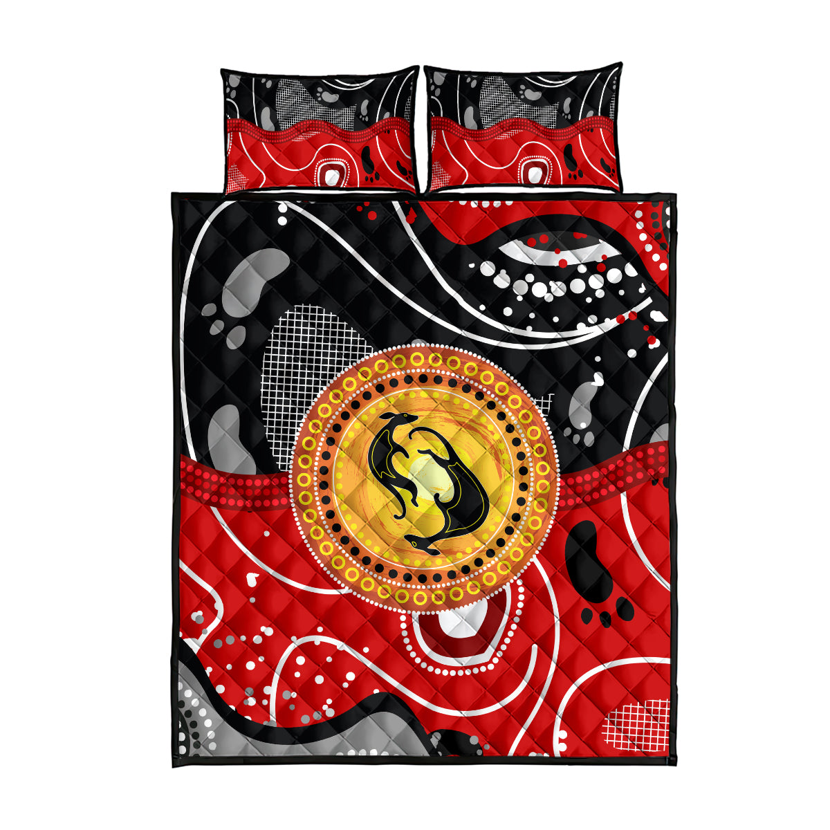 Aboriginal Flag Style Dot Art And Abstract Kangaroo Quilt Bed Set
