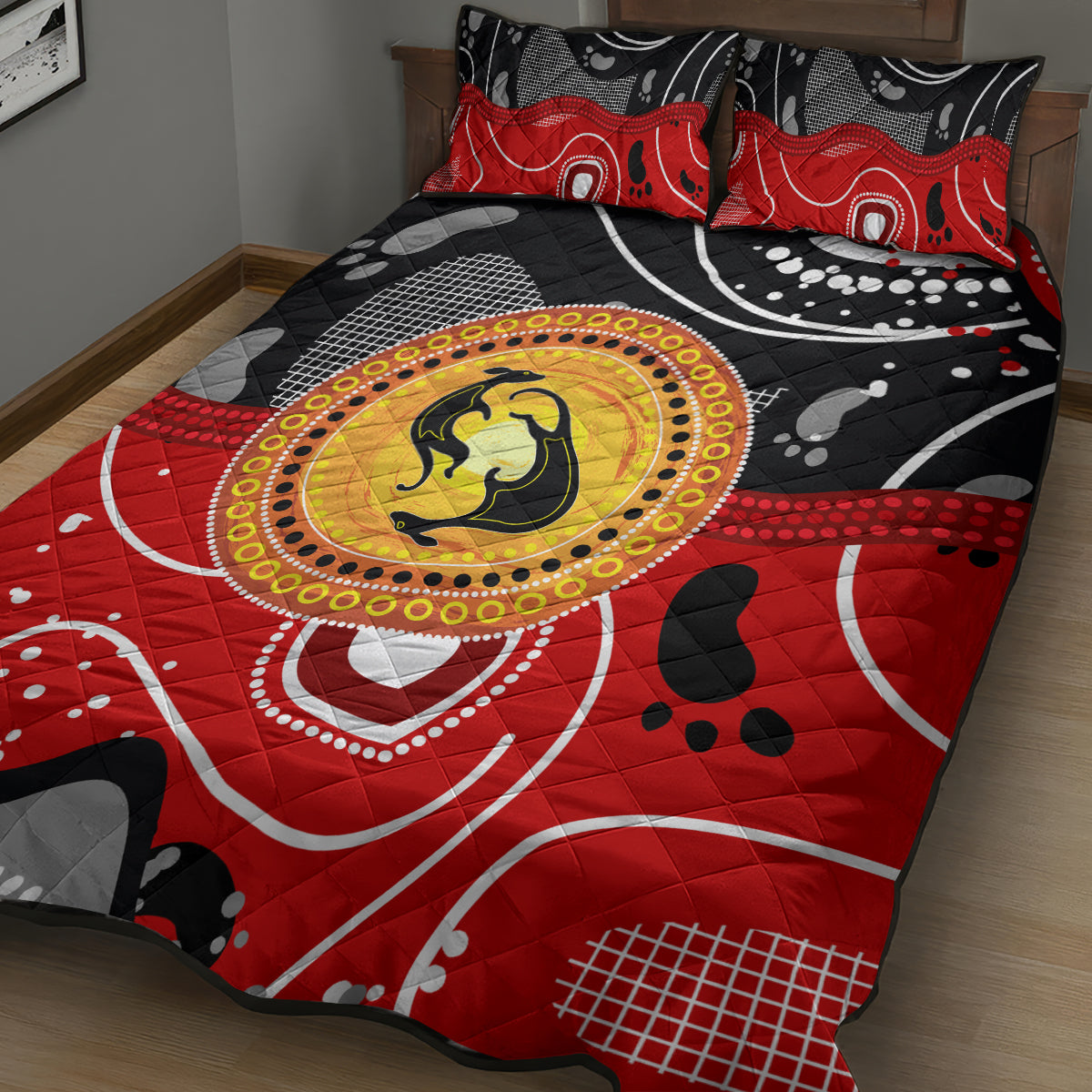 Aboriginal Flag Style Dot Art And Abstract Kangaroo Quilt Bed Set