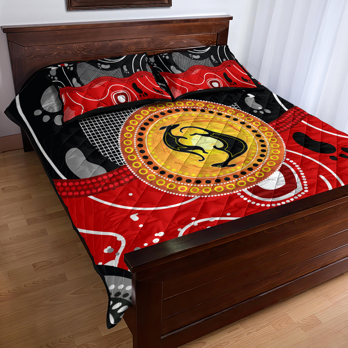 Aboriginal Flag Style Dot Art And Abstract Kangaroo Quilt Bed Set