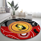 Aboriginal Flag Style Dot Art And Abstract Kangaroo Round Carpet