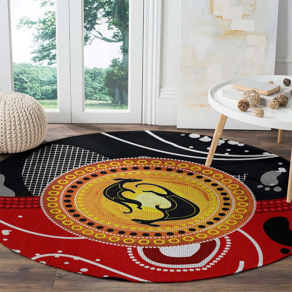Aboriginal Flag Style Dot Art And Abstract Kangaroo Round Carpet